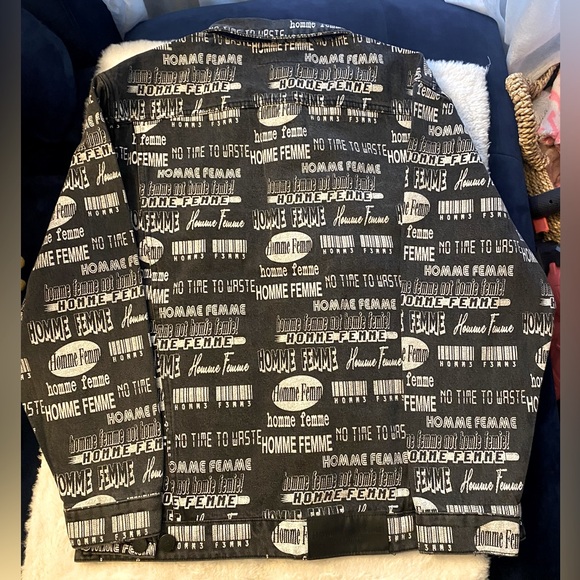 New Men Homme + Femme Logo Print Denim Jacket Size XL - Picture 2 of 2